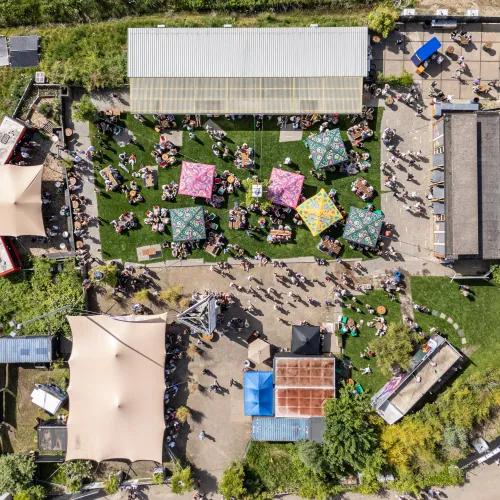 Dronefoto van Bammetje bij Broedplaats Oogst. Foto: Frank Wes